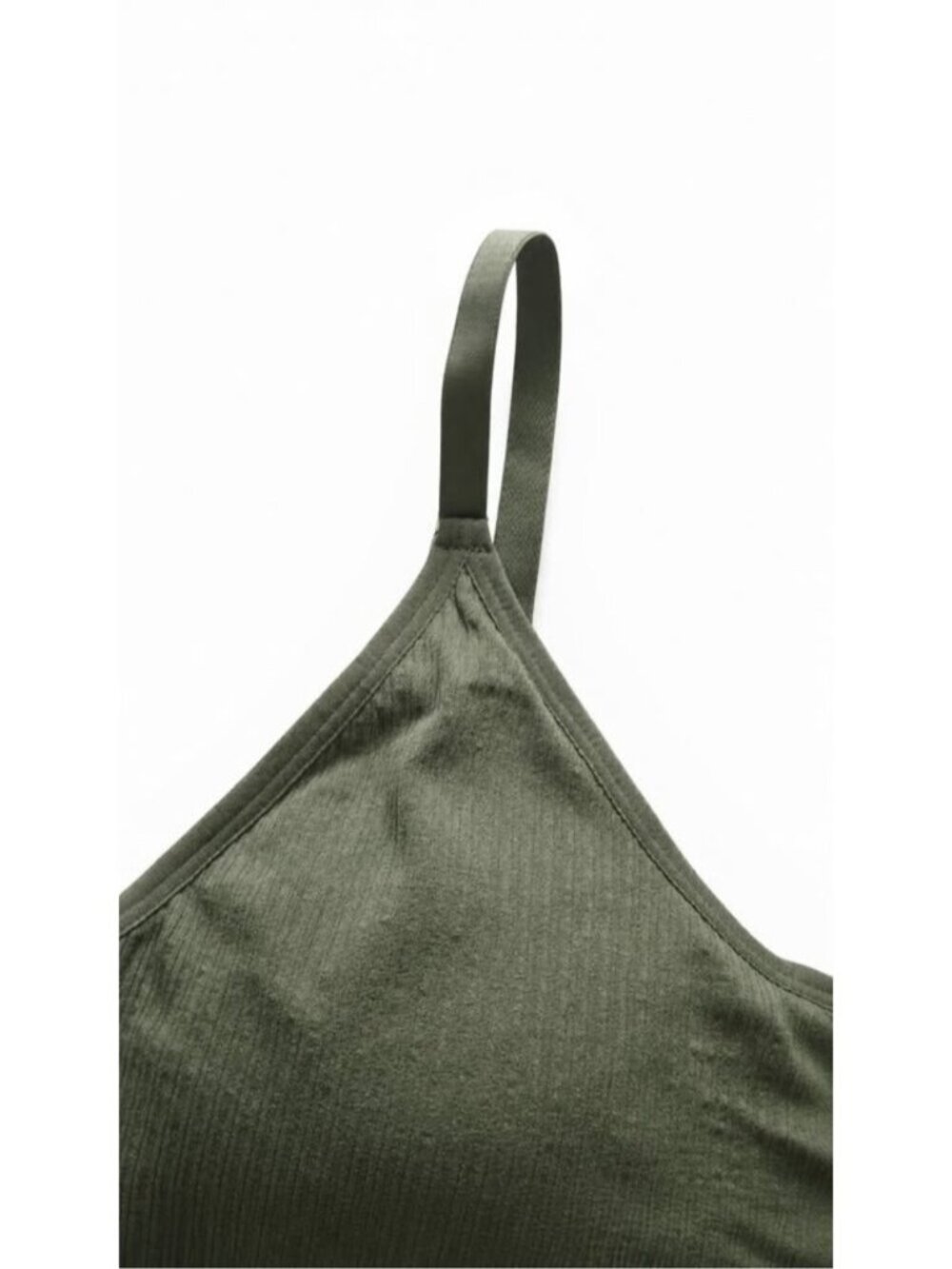 Army Green Ribbed Bralette 4XL Wireless Seamless Comfort Bra Adjustable Straps - Picture 3 of 7